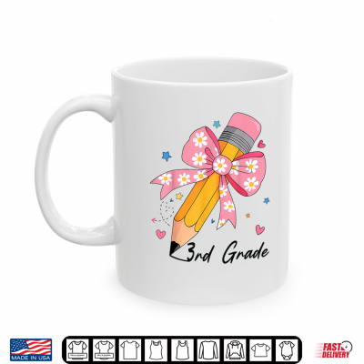 Mug First Day Of 3rd Grade Pink Bow Daisy Shirt