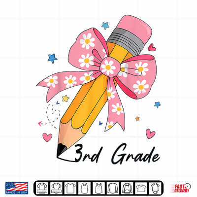 Design First Day Of 3rd Grade Pink Bow Daisy Shirt