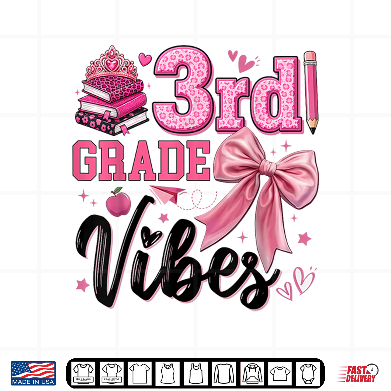 First Day Of 3Rd Grade Vibes Pink Bow Student Teacher Shirt