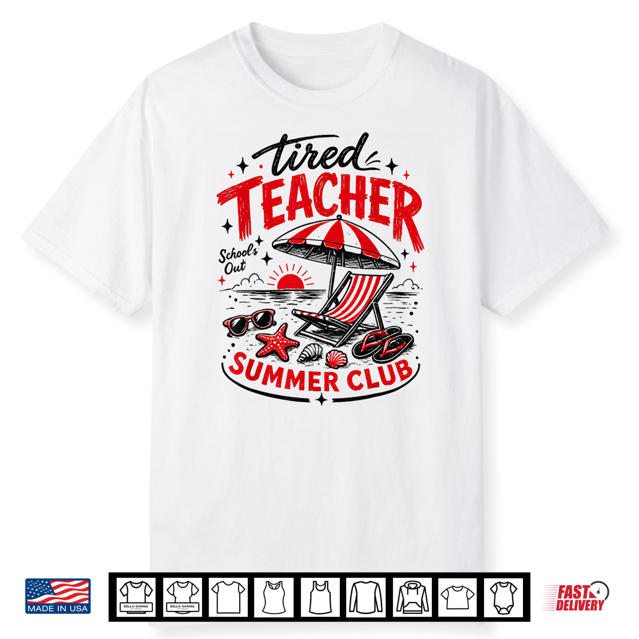 Funny Last Day Of School Beach Tired Teacher Summer Club Shirt