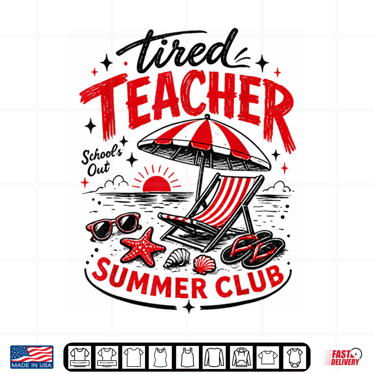 Funny Last Day Of School Beach Tired Teacher Summer Club Shirt