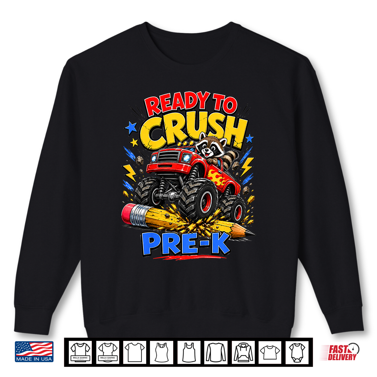 Ready To Crush Pre K Raccoon Monster Truck Back To School Shirt