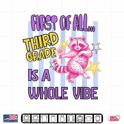 Design First of All Third Grade is A Whole Vibe Raccoon Teacher Shirt