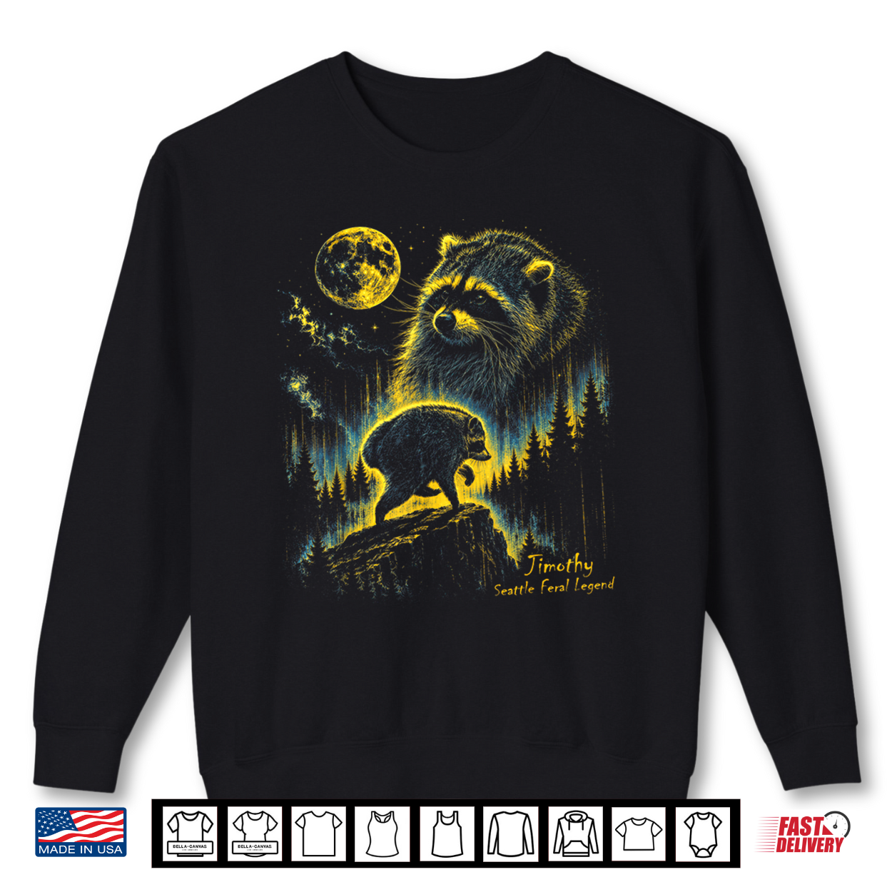 Jimothy Seattle Raccoon Feral Legend Retro Moon Art Shirt