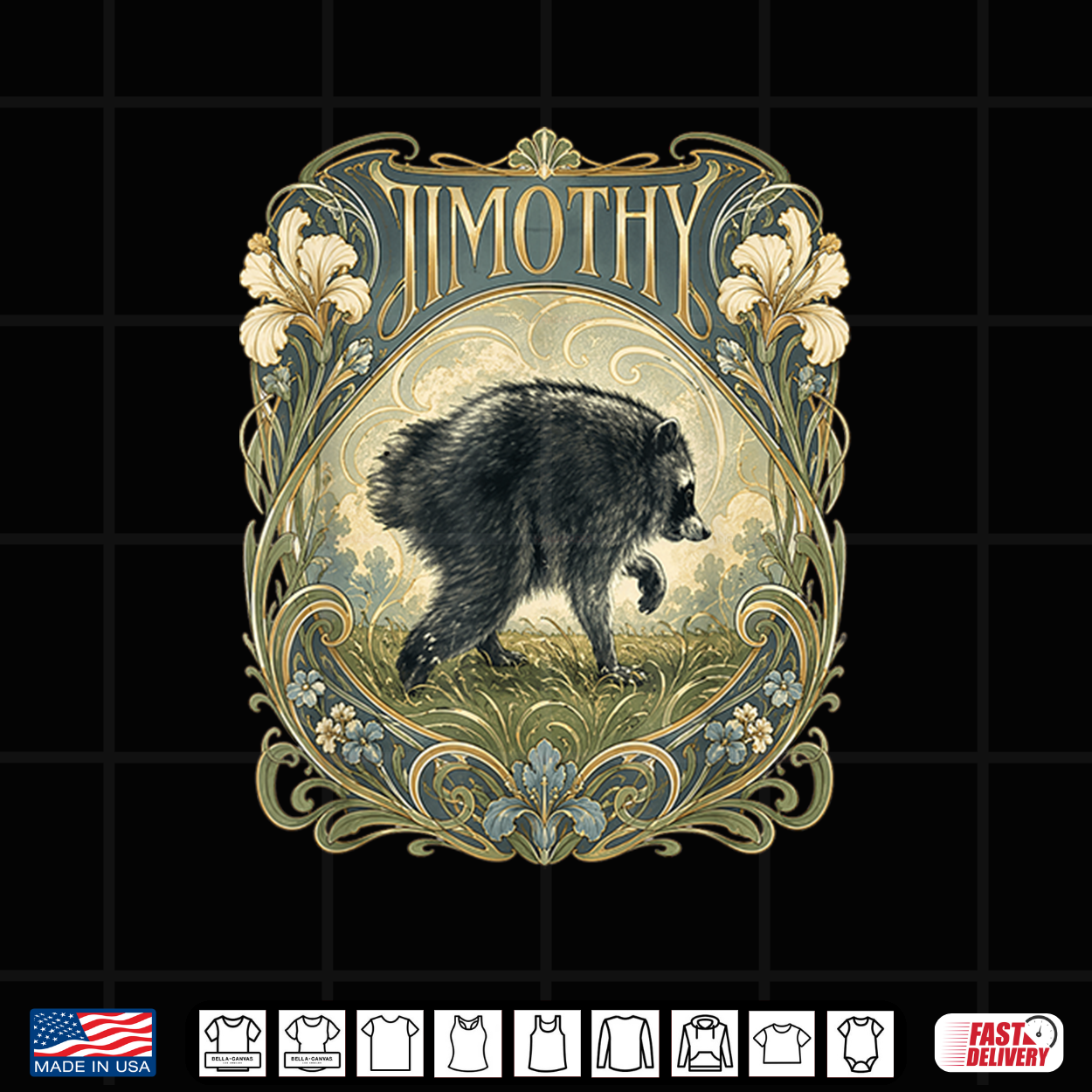 Jimothy Raccoon Art Nouveau Vintage Poster Seattle Shirt