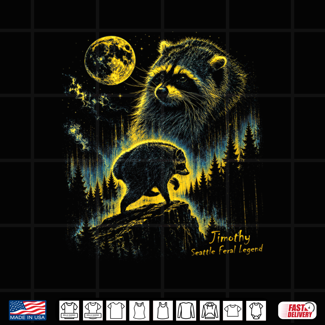 Jimothy Seattle Raccoon Feral Legend Retro Moon Art Shirt