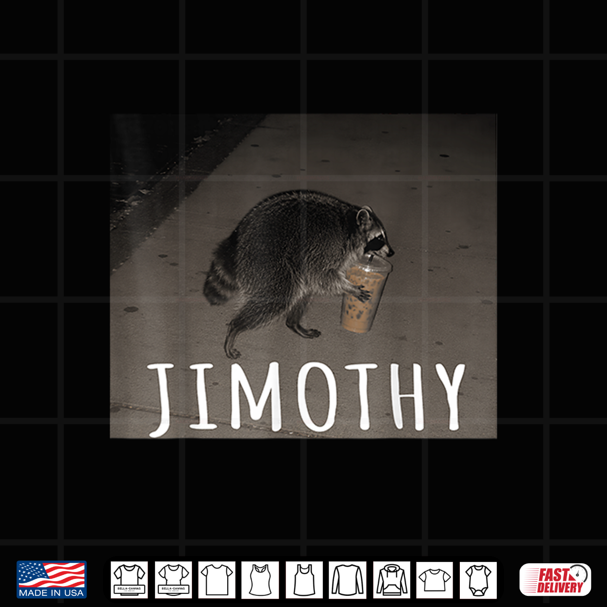 Jimothy Timothy Raccoon Meme Drinking Iced Coffee Funny Shirt