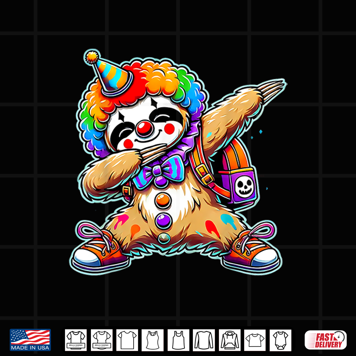 Funny Dancing Clown Dabbing Costumes Spooky Halloween Sloth Shirt
