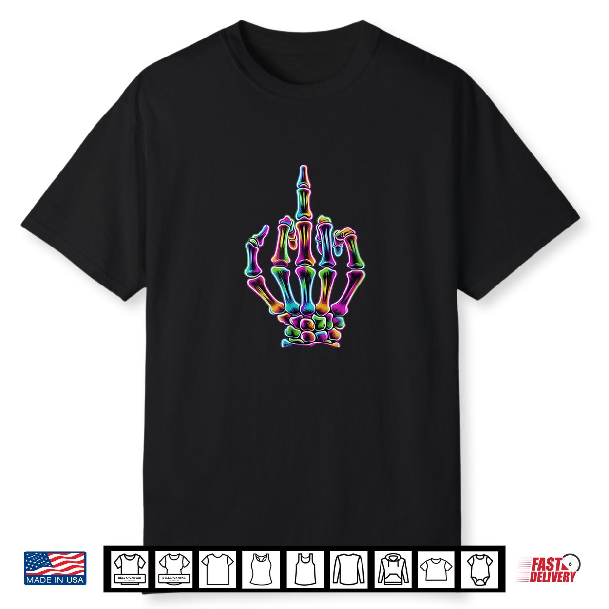 Funny Middle Finger Tie Dye Skeleton Tee Skull Adult Sarcasm Shirt