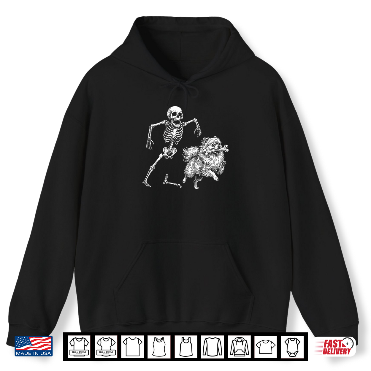 Funny Pomeranian With Skeleton Bone Halloween Dog Lover Shirt