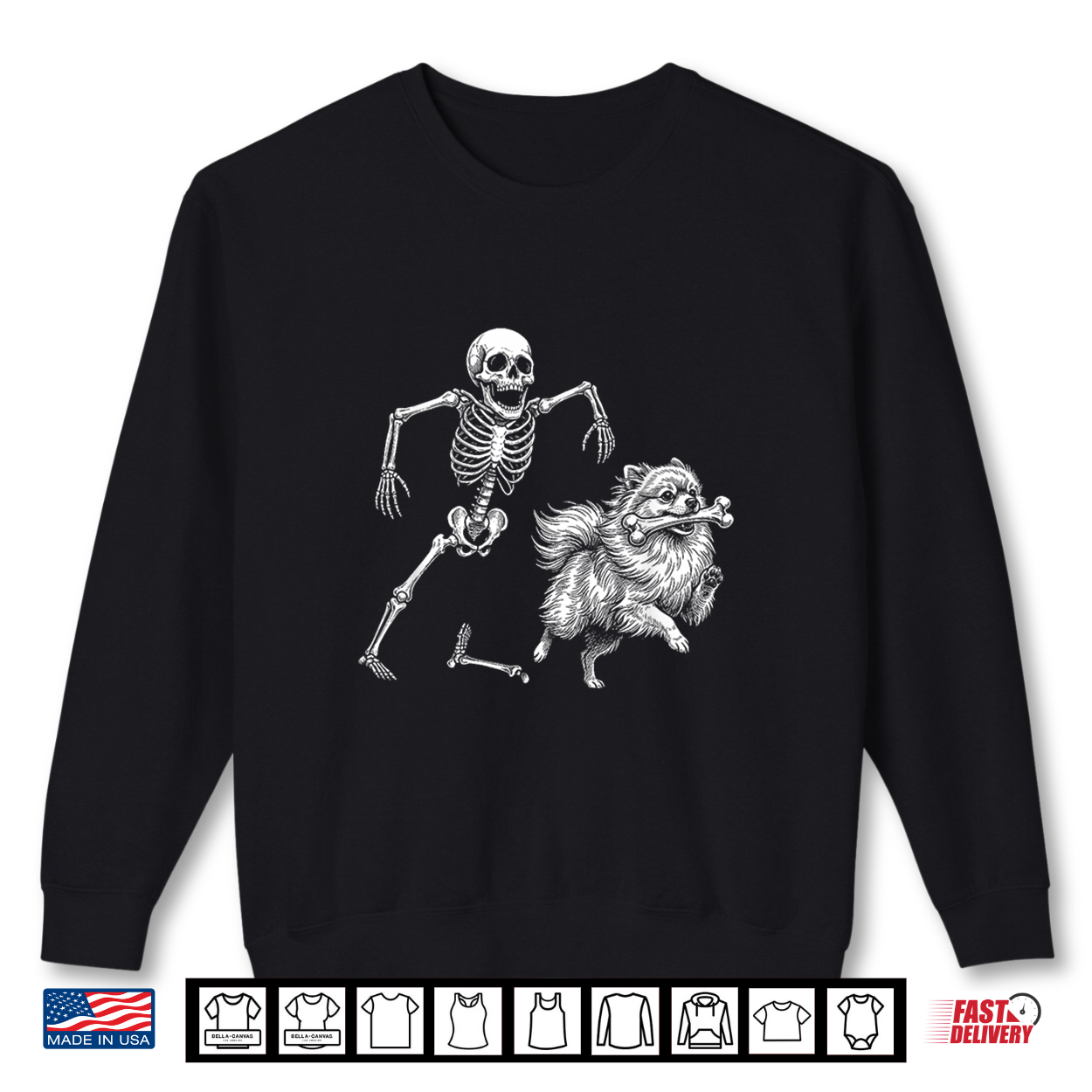 Funny Pomeranian With Skeleton Bone Halloween Dog Lover Shirt