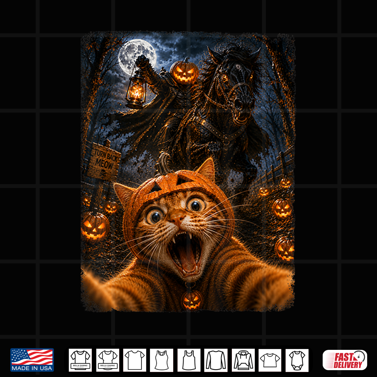 Funny Halloween Selfie Cat Horseman Pumpkins Moon Night Shirt