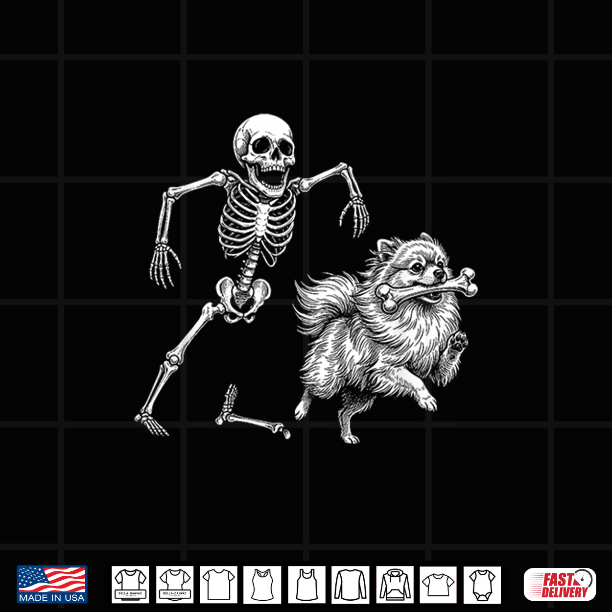 Funny Pomeranian With Skeleton Bone Halloween Dog Lover Shirt