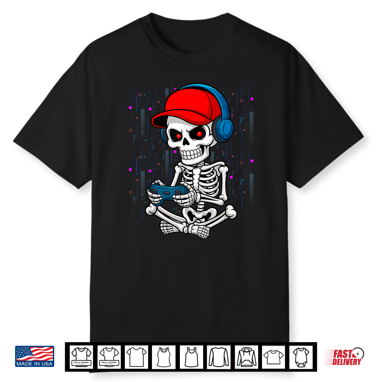 Funny Skeleton Skull Video Gamer Halloween Outfit Men Boys Shirt