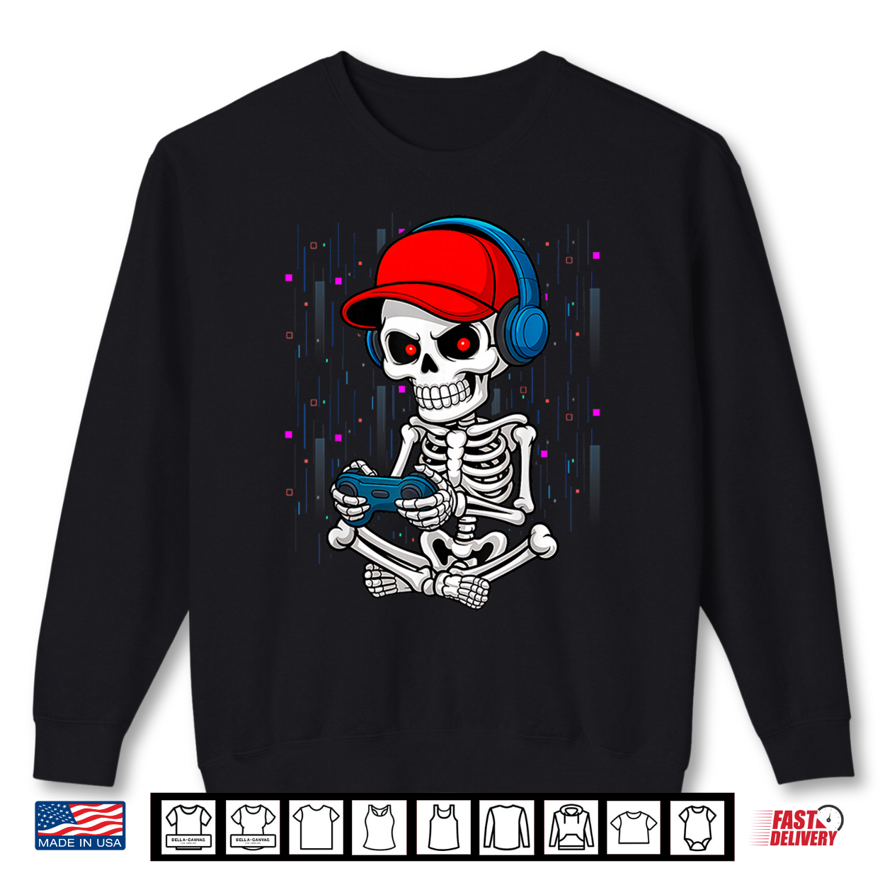 Funny Skeleton Skull Video Gamer Halloween Outfit Men Boys Shirt