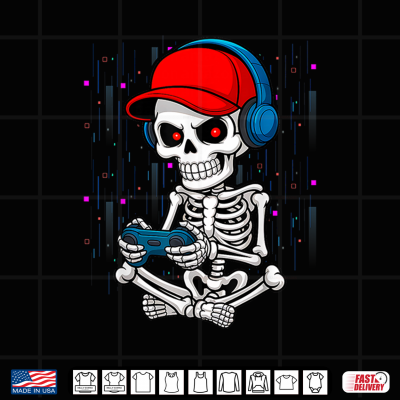 Design Funny Skeleton Skull Video Gamer Halloween Outfit Men Boys Shirt