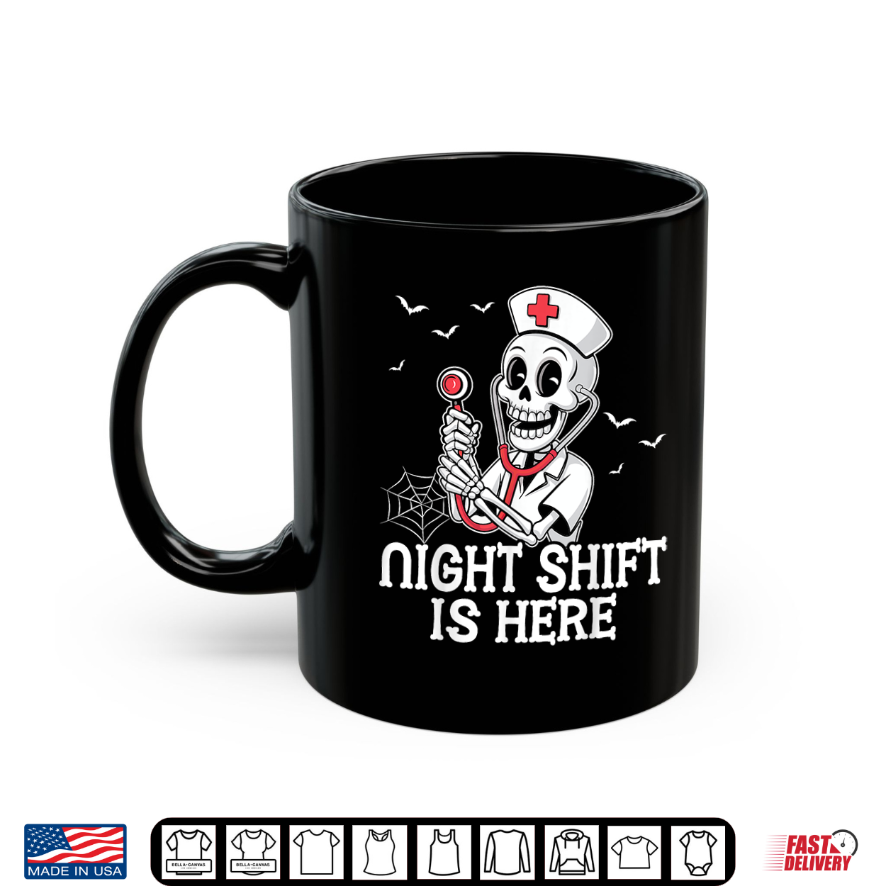 Night Shift Is Here Funny Nursing Skeleton Nurse Halloween Shirt