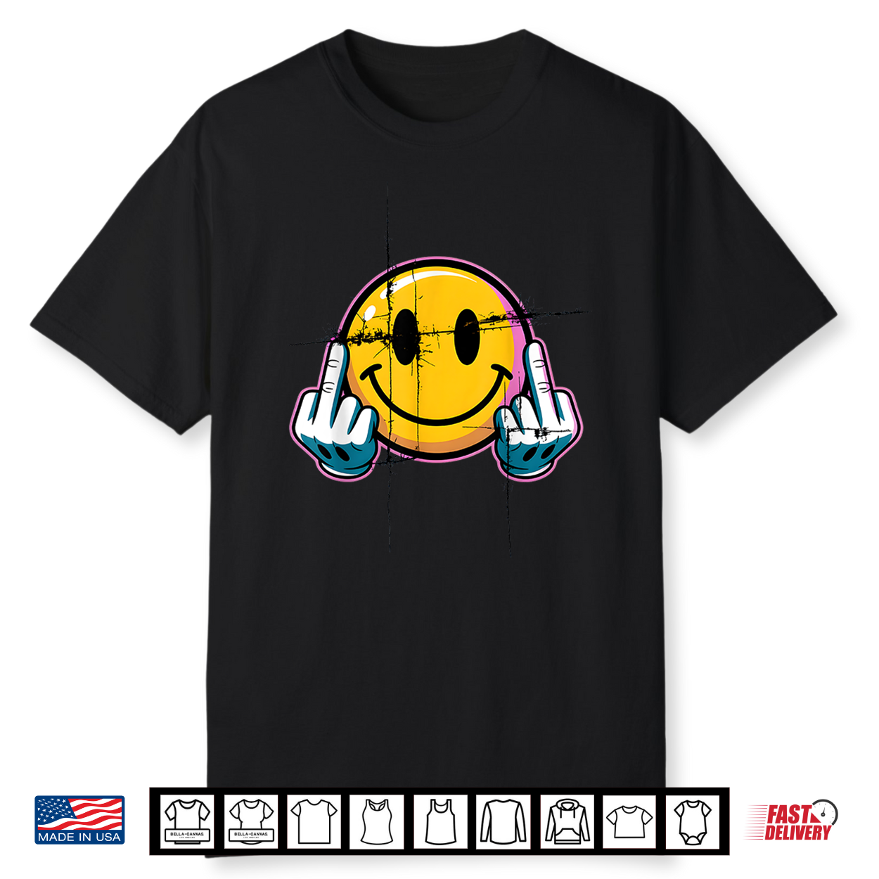 Retro Vintage Smile Face Funny Middle Finger Graphic Shirt