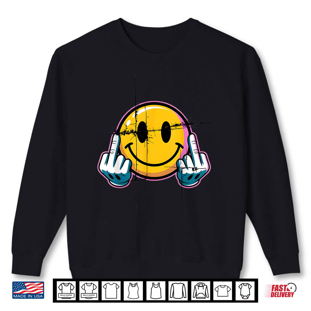 Retro Vintage Smile Face Funny Middle Finger Graphic Shirt