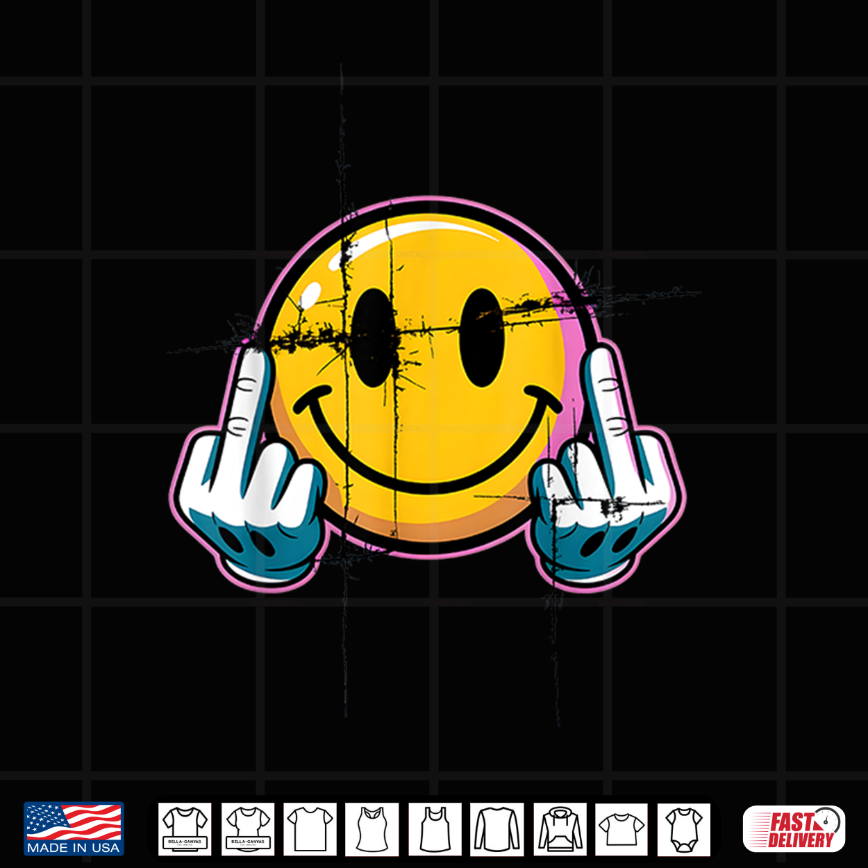 Retro Vintage Smile Face Funny Middle Finger Graphic Shirt