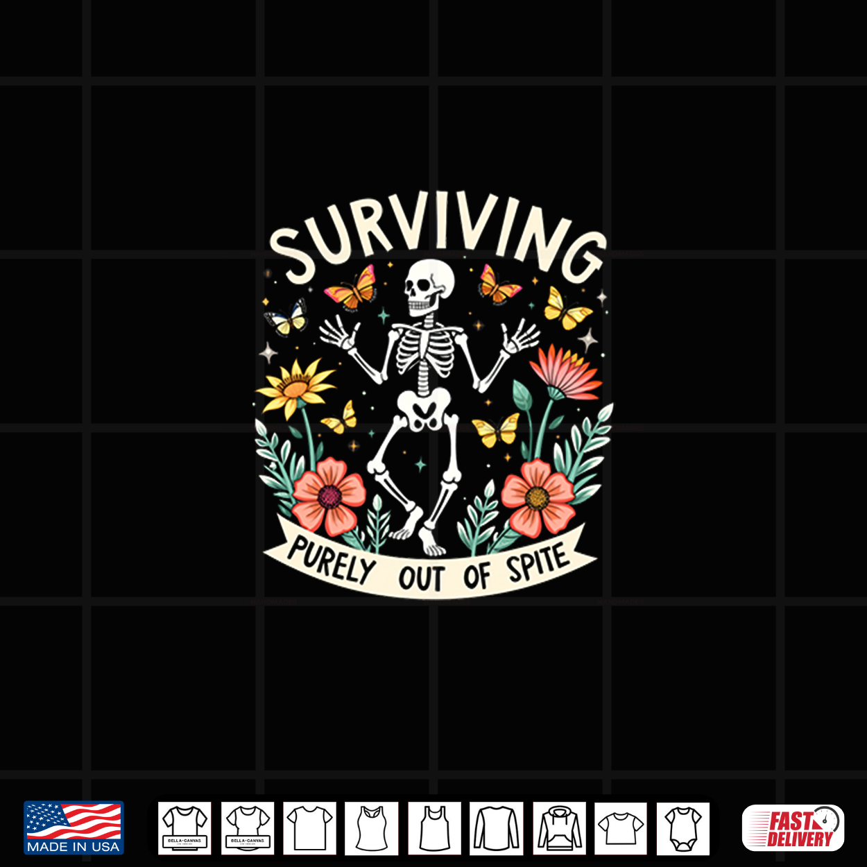 Surviving Purely Out Of Spite Funny Skeleton Dance Halloween Shirt