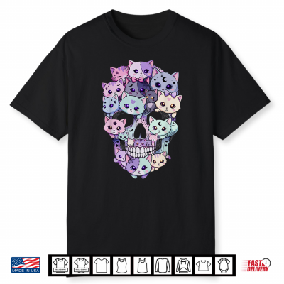 Creepy Cute Cat Skull Halloween Aesthetic Kawaii Kitty Shirt