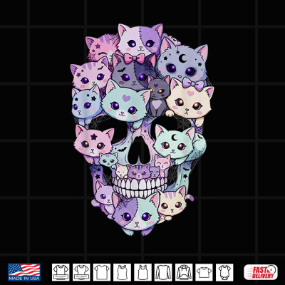 Design Creepy Cute Cat Skull Halloween Aesthetic Kawaii Kitty Shirt