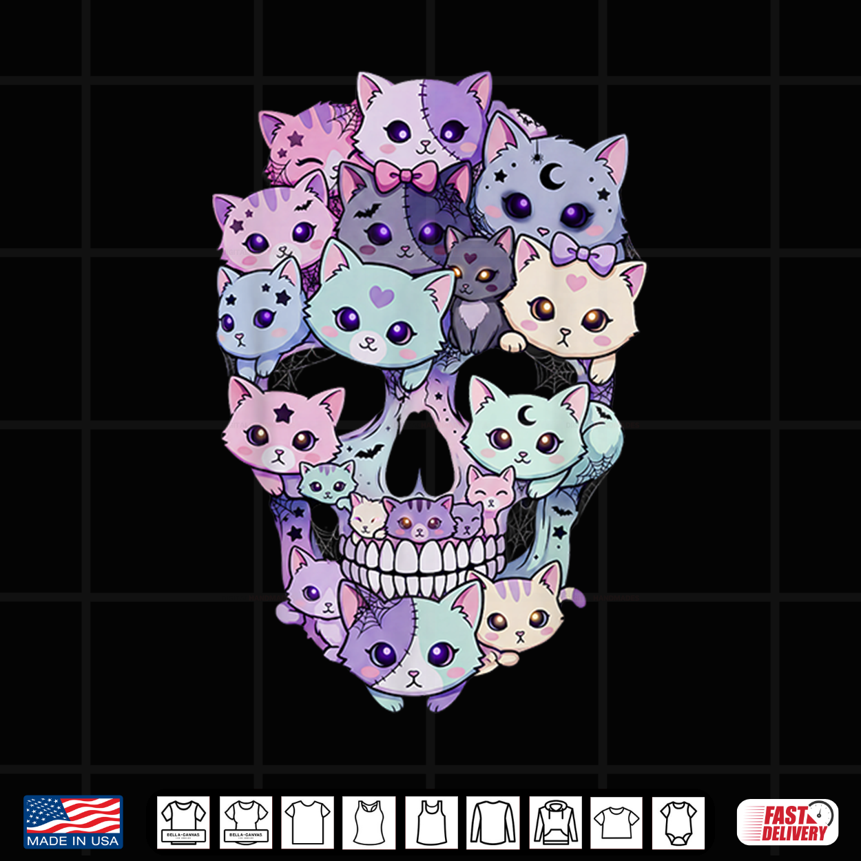 Creepy Cute Cat Skull Halloween Aesthetic Kawaii Kitty Shirt