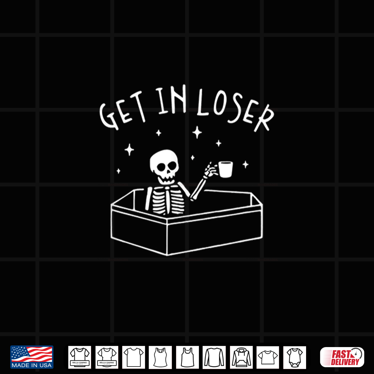 Get In Loser Skeleton In Coffin Spooky Halloween Classic Shirt