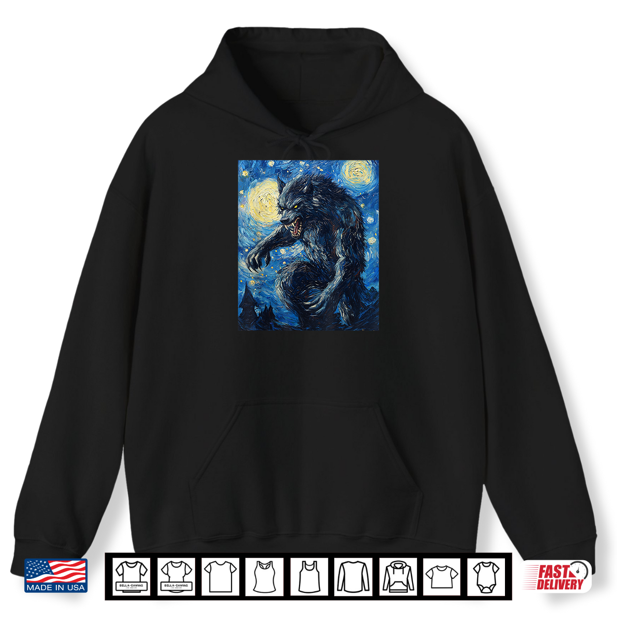 Werewolf Wolf Wolves Van Gogh Style Starry Night Graphic Shirt