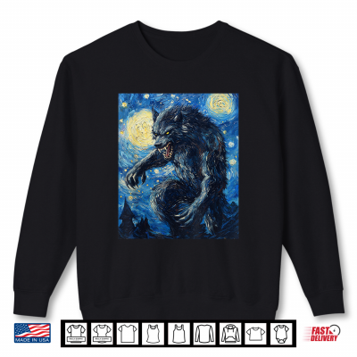 Sweatshirt Werewolf Wolf Wolves Van Gogh Style Starry Night Graphic Shirt