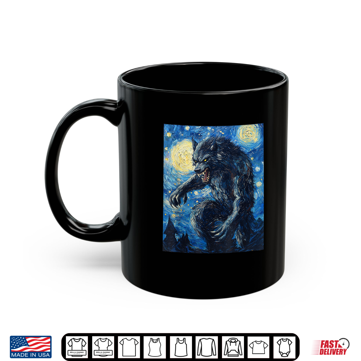 Werewolf Wolf Wolves Van Gogh Style Starry Night Graphic Shirt
