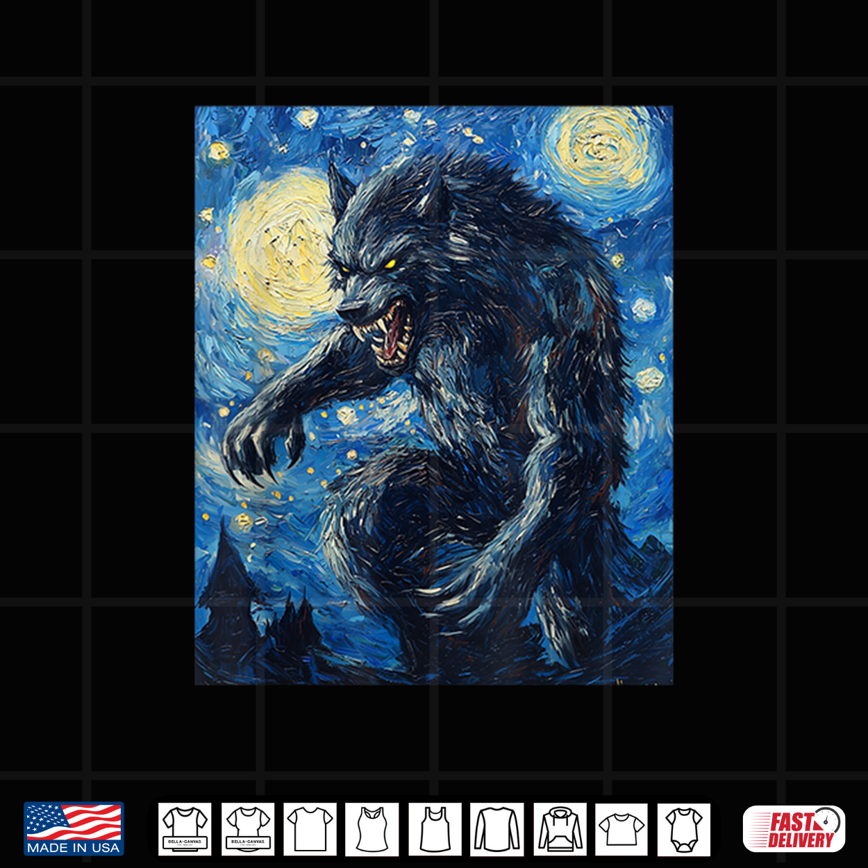 Werewolf Wolf Wolves Van Gogh Style Starry Night Graphic Shirt