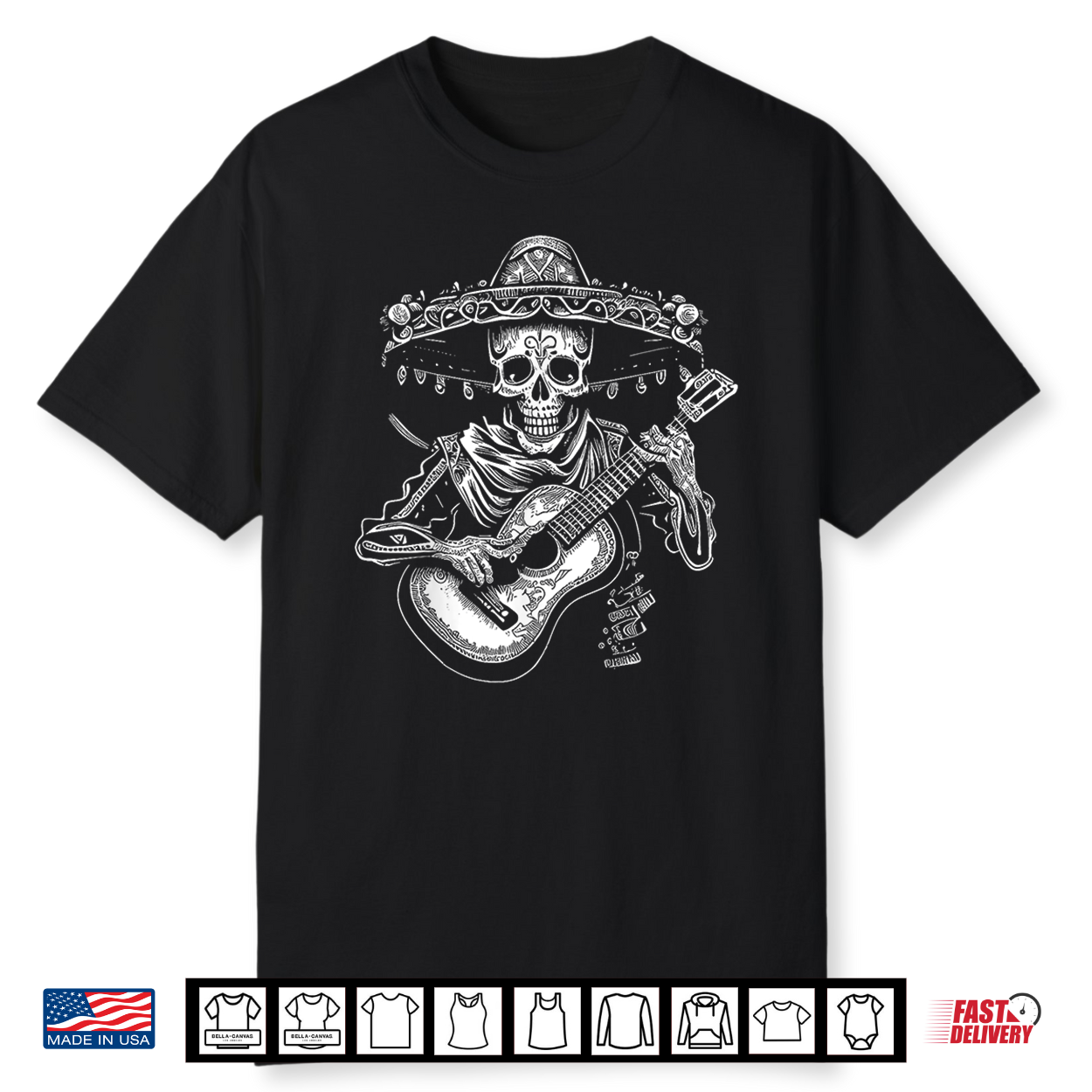 Dia De Los Muertos Skeleton Mariachi Guitar Day Of The Dead Shirt