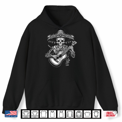 Hoodie Dia De Los Muertos Skeleton Mariachi Guitar Day Of The Dead Shirt