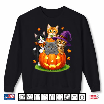 Sweatshirt Cute Kittens Pumpkin Halloween Spooky Season Shirt