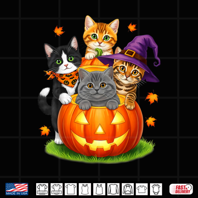 Design Cute Kittens Pumpkin Halloween Spooky Season Shirt