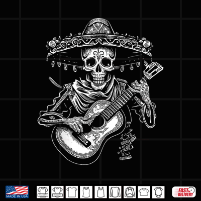 Design Dia De Los Muertos Skeleton Mariachi Guitar Day Of The Dead Shirt