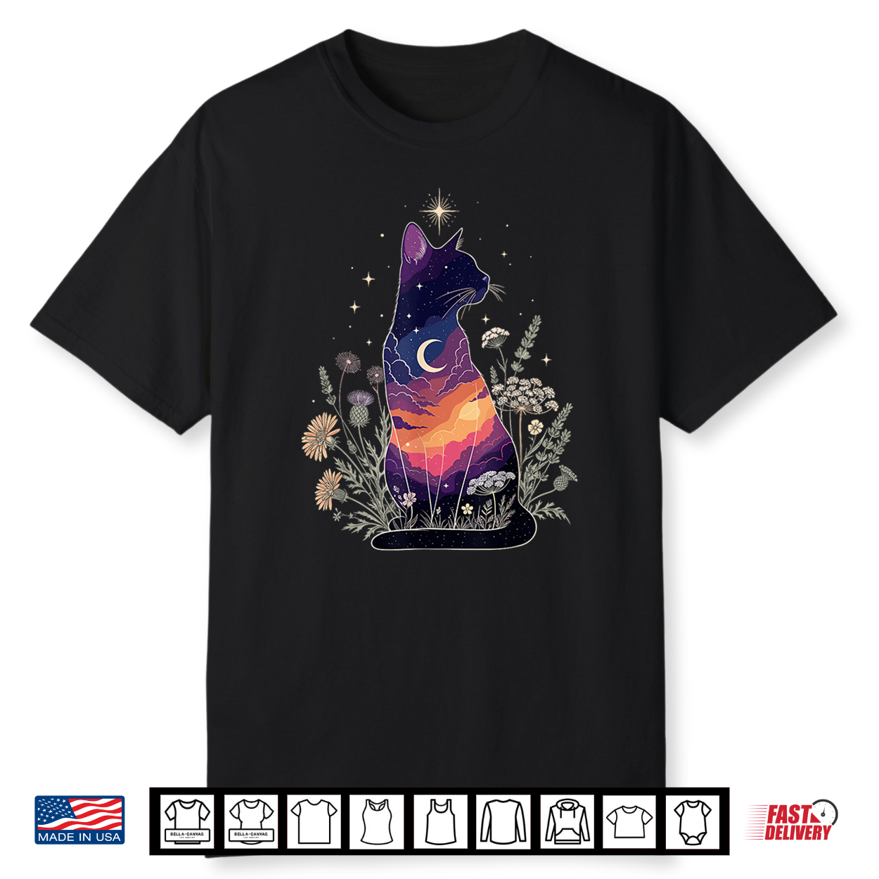 Cute Mystical Cat Lover Kitten Floral Women Girls Halloween Shirt