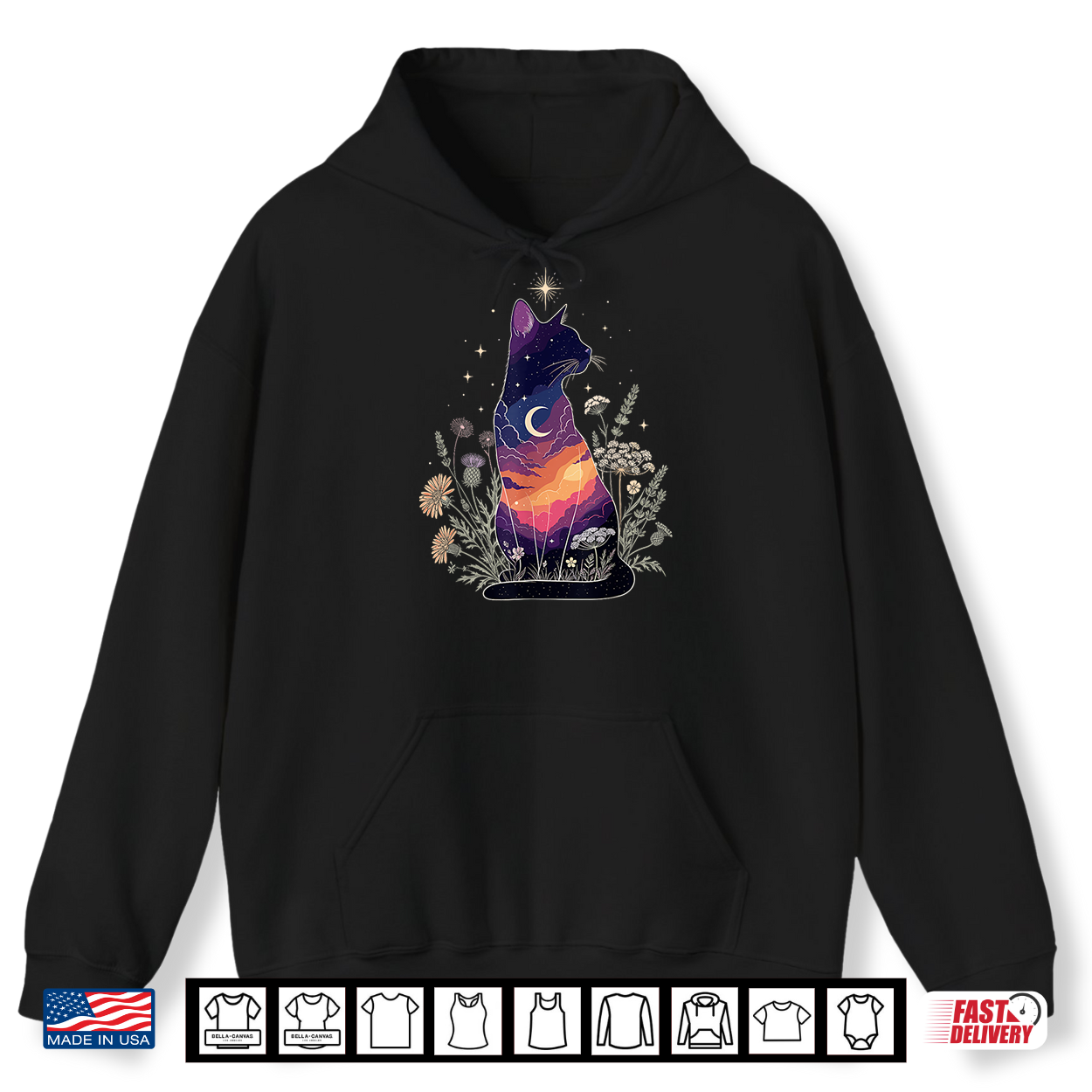 Cute Mystical Cat Lover Kitten Floral Women Girls Halloween Shirt