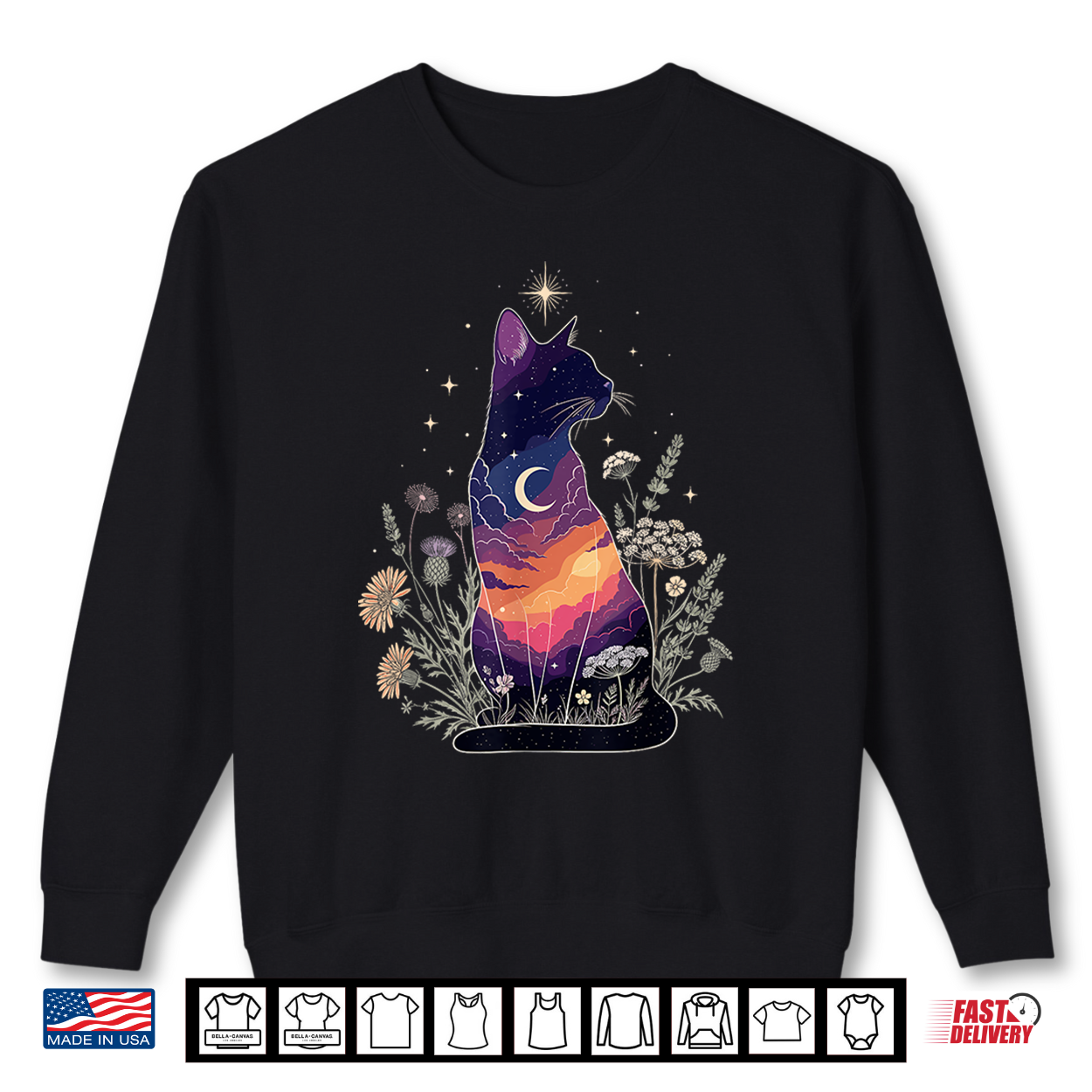 Cute Mystical Cat Lover Kitten Floral Women Girls Halloween Shirt