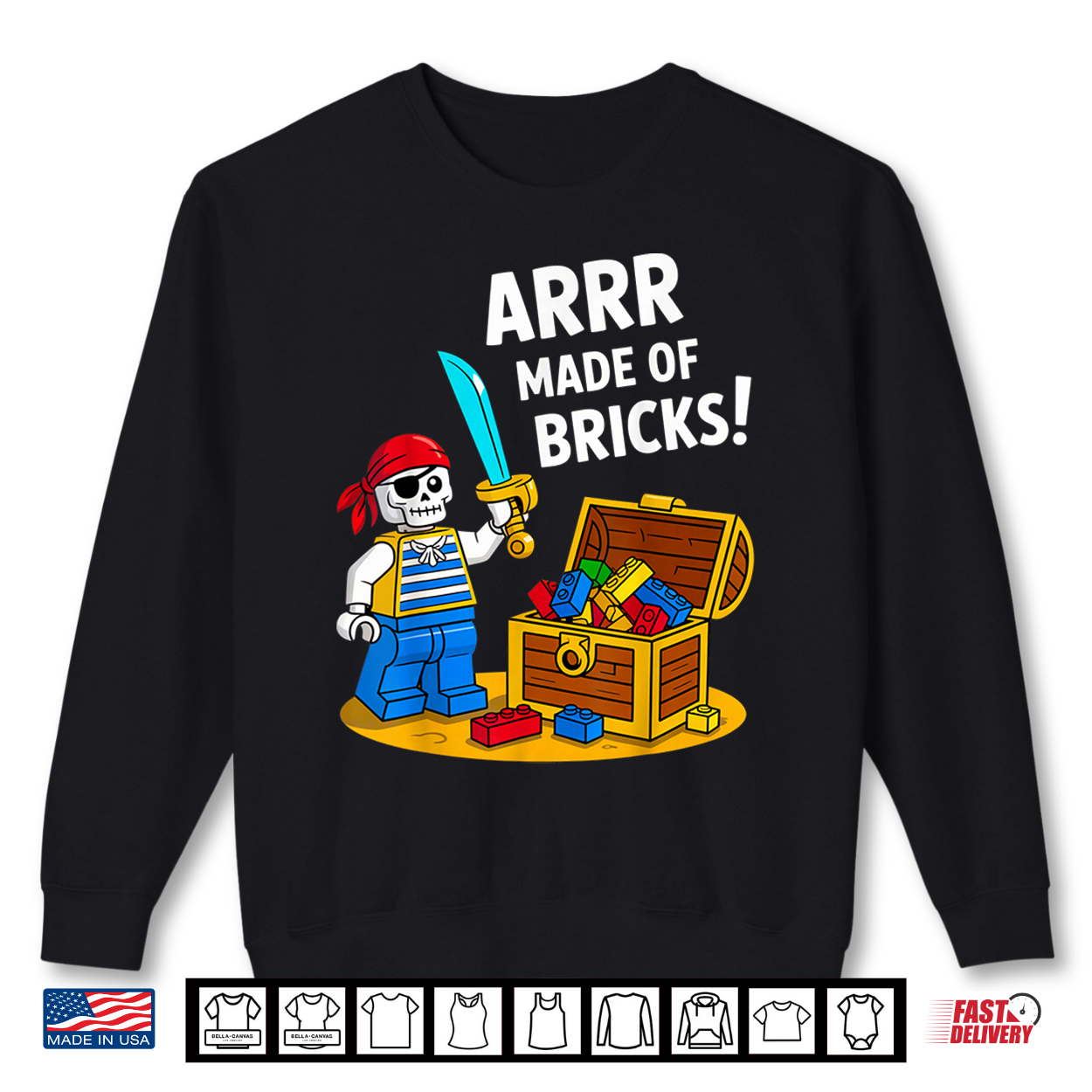Halloween Bricks Pirate Skeleton Builder Blocks Building Toy Shirt