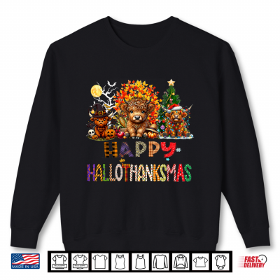 Sweatshirt Happy Halloween Thanksgiving Christmas Highland Cow Holiday Shirt