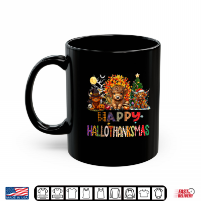 Mug Happy Halloween Thanksgiving Christmas Highland Cow Holiday Shirt